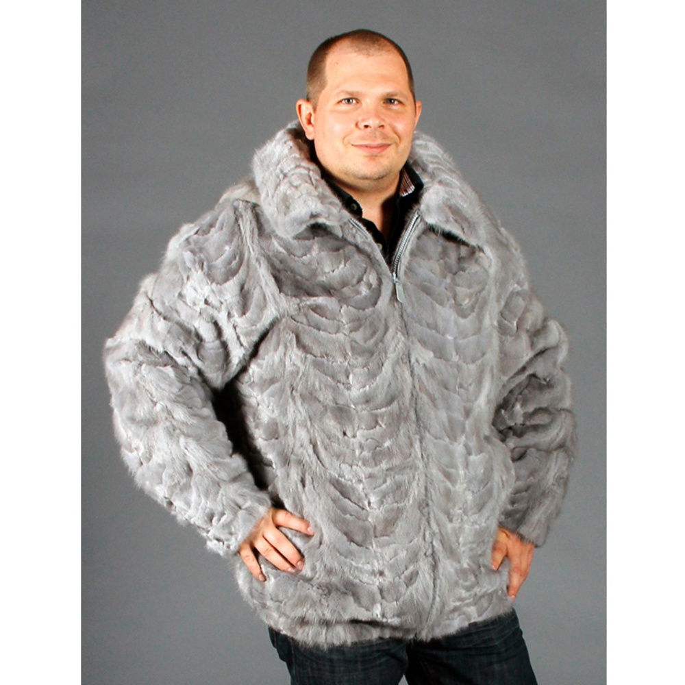 Grey Mink Fur Sections Jacket with Zip Off Hood - Picture 1 of 2